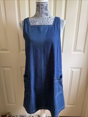Eddie Bauer Petite Denim shift dress in Indigo Blue